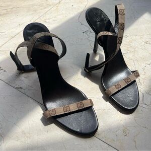 Vintage Gucci 90s strappy heels with suede buckle